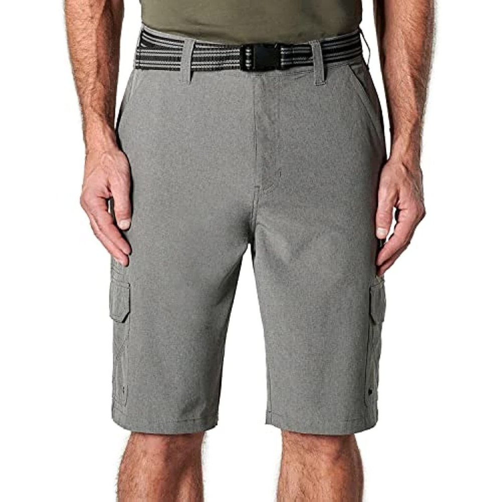 IRON CLOTHING Men Belted Stretch Microfiber Cargo Short